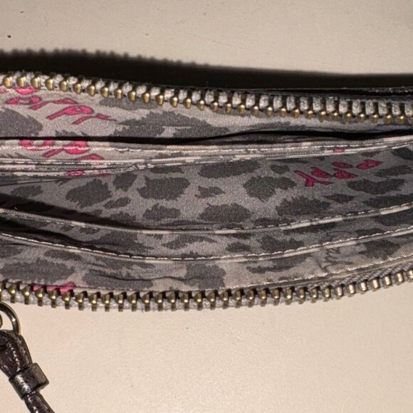 Coach Poppy Gray Metallic Leather Double Zip Clutch Wristlet - Picture 8 of 9